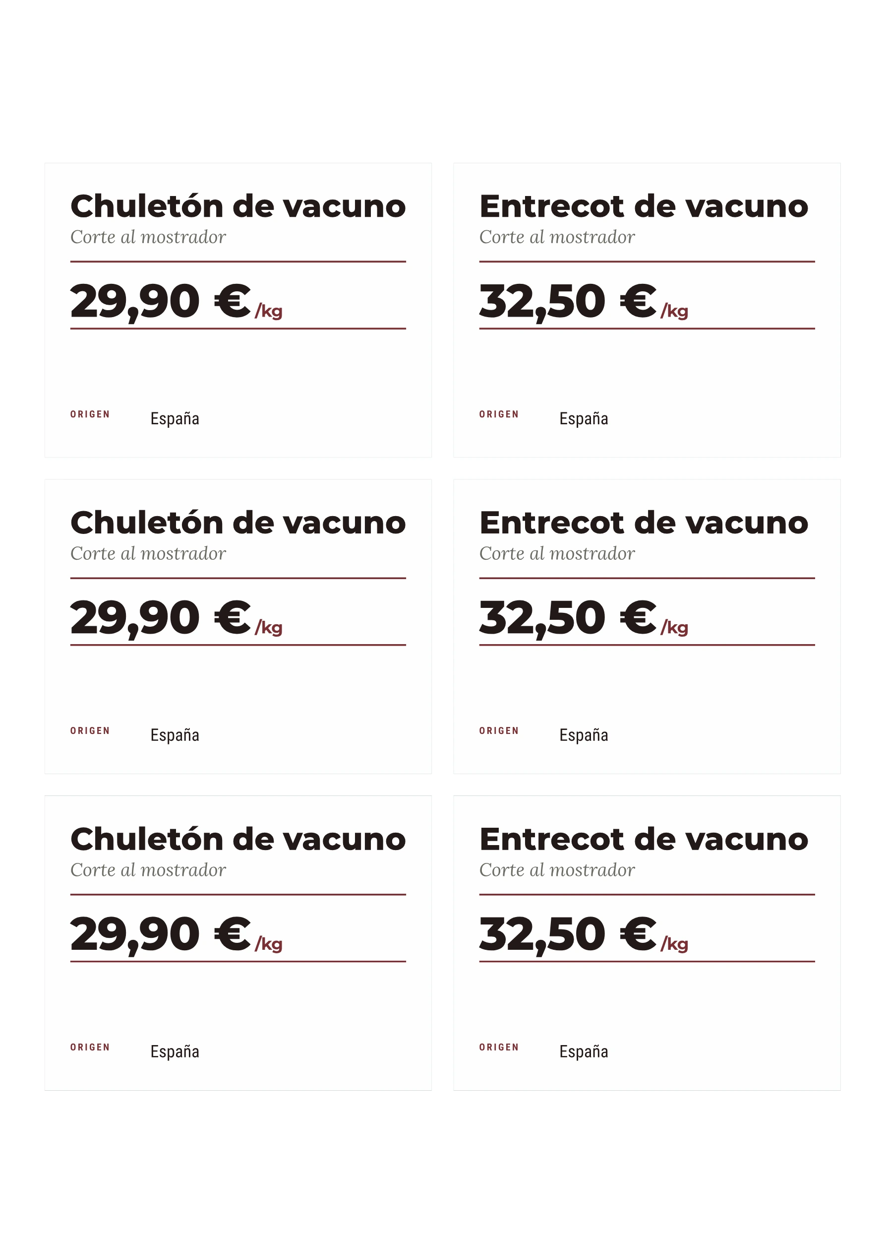 Hoja de etiquetas de ejemplo — Carne de vacuno