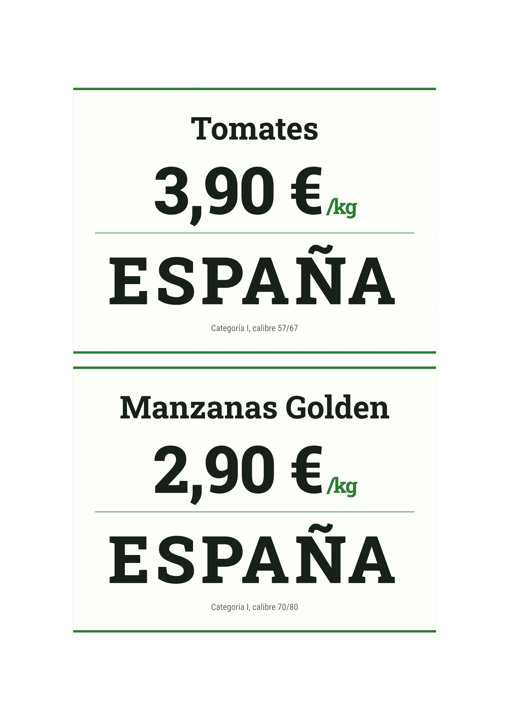 Hoja de etiquetas de ejemplo — Frutas y verduras