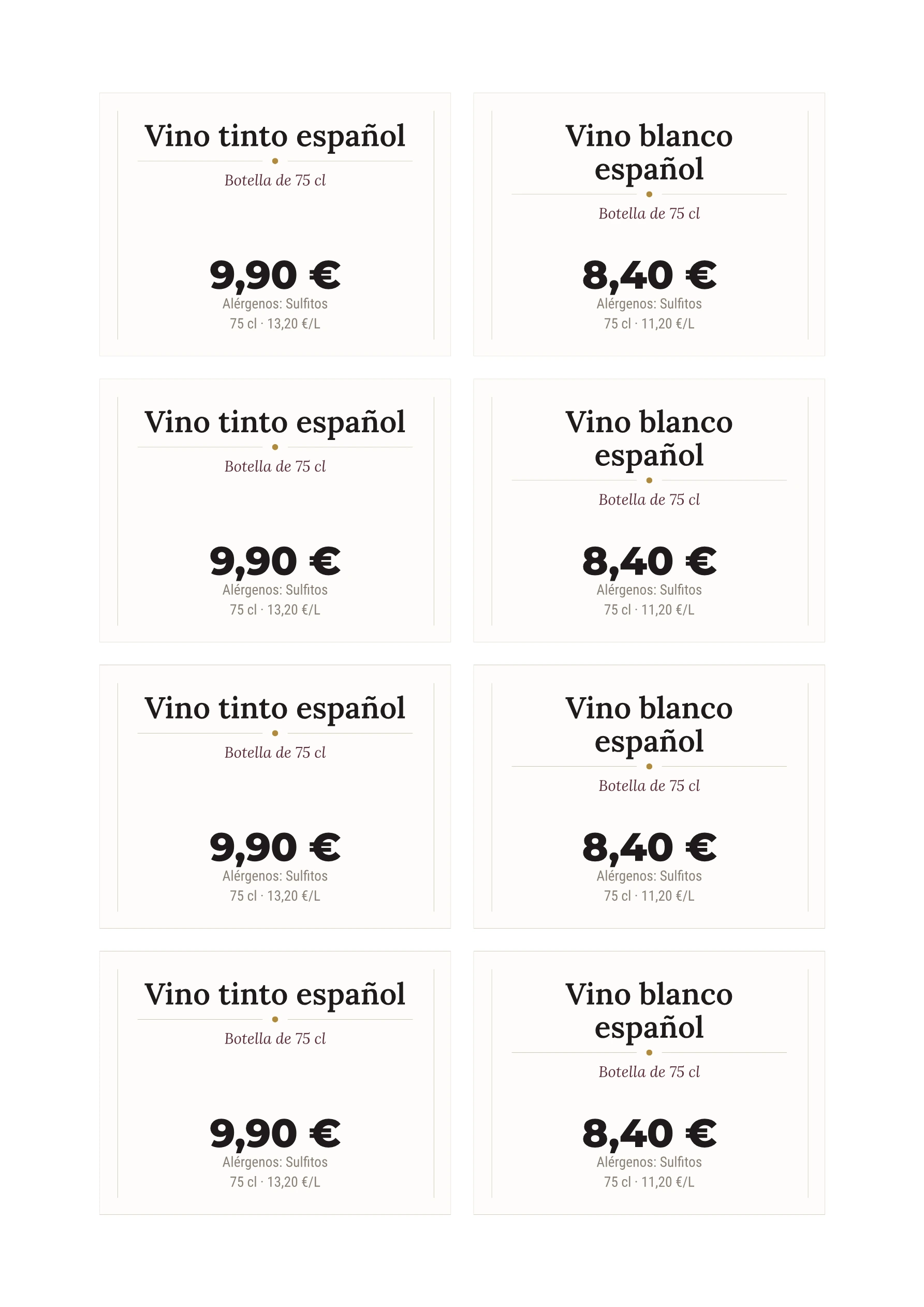 Hoja de etiquetas de ejemplo — Vinos