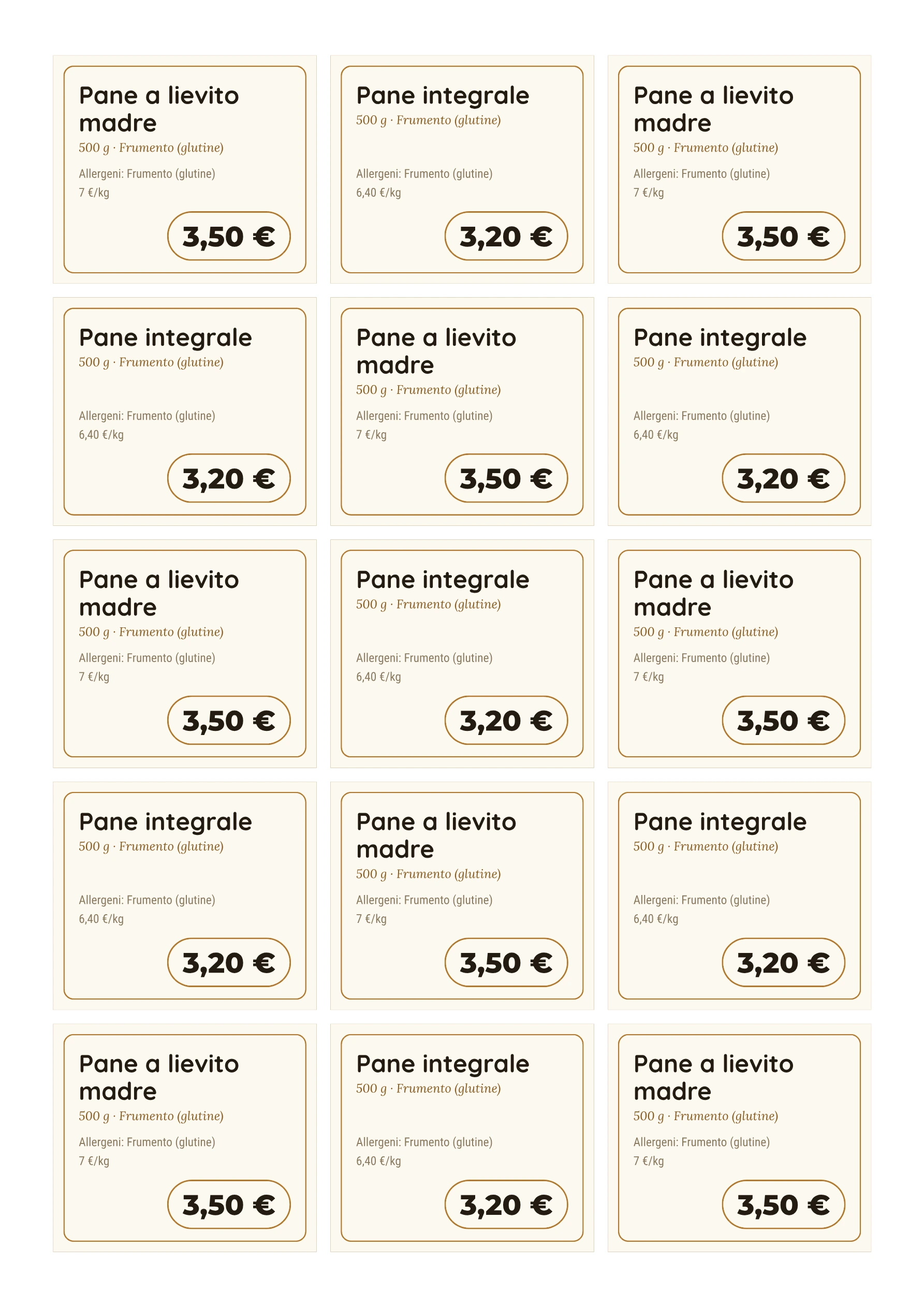 Foglio di etichette di esempio — Pane