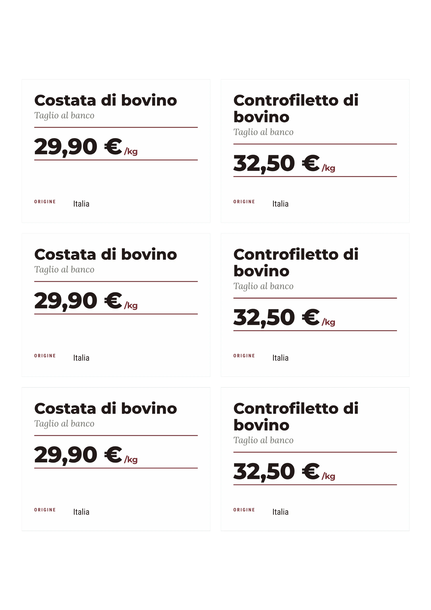 Foglio di etichette di esempio — Carni bovine