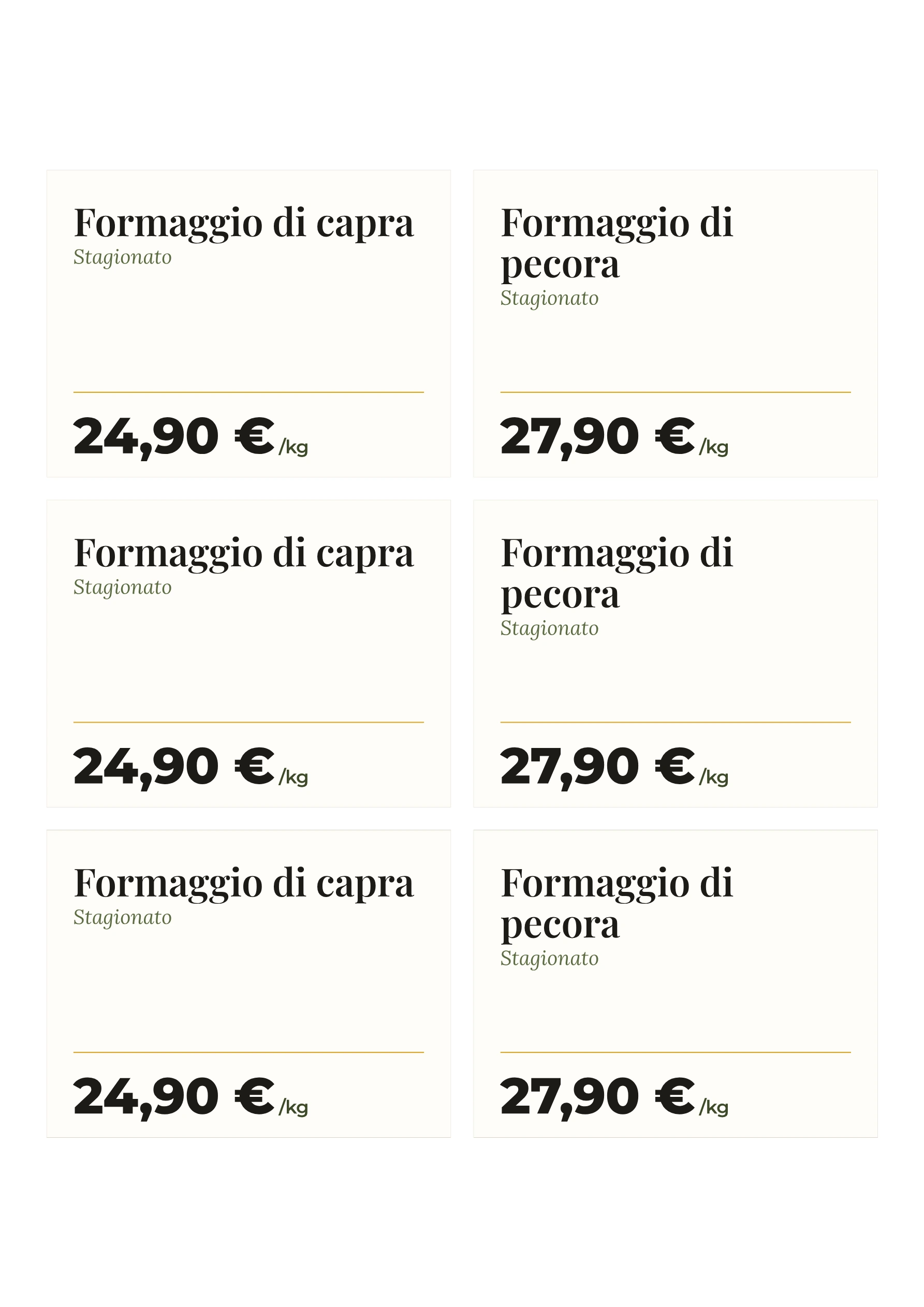 Foglio di etichette di esempio — Formaggi