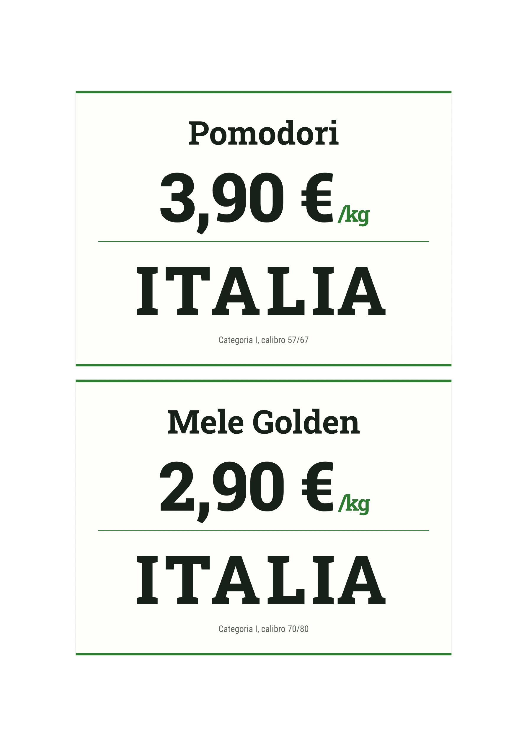 Foglio di etichette di esempio — Ortofrutta