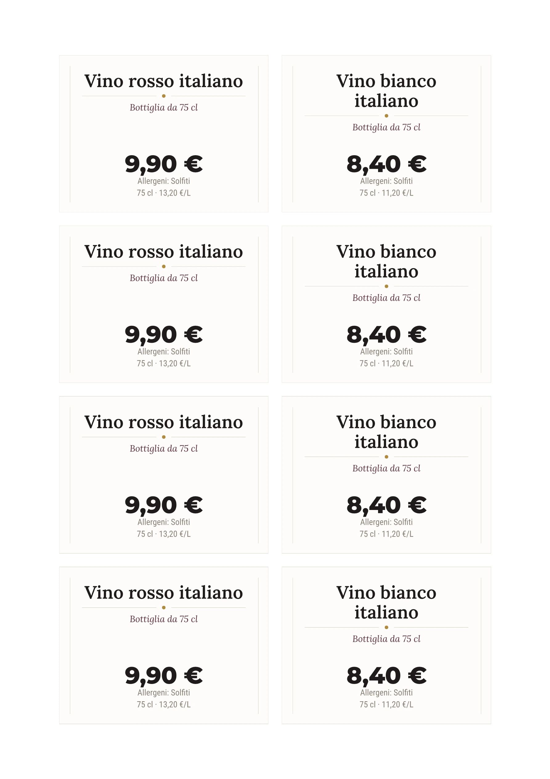 Foglio di etichette di esempio — Vini