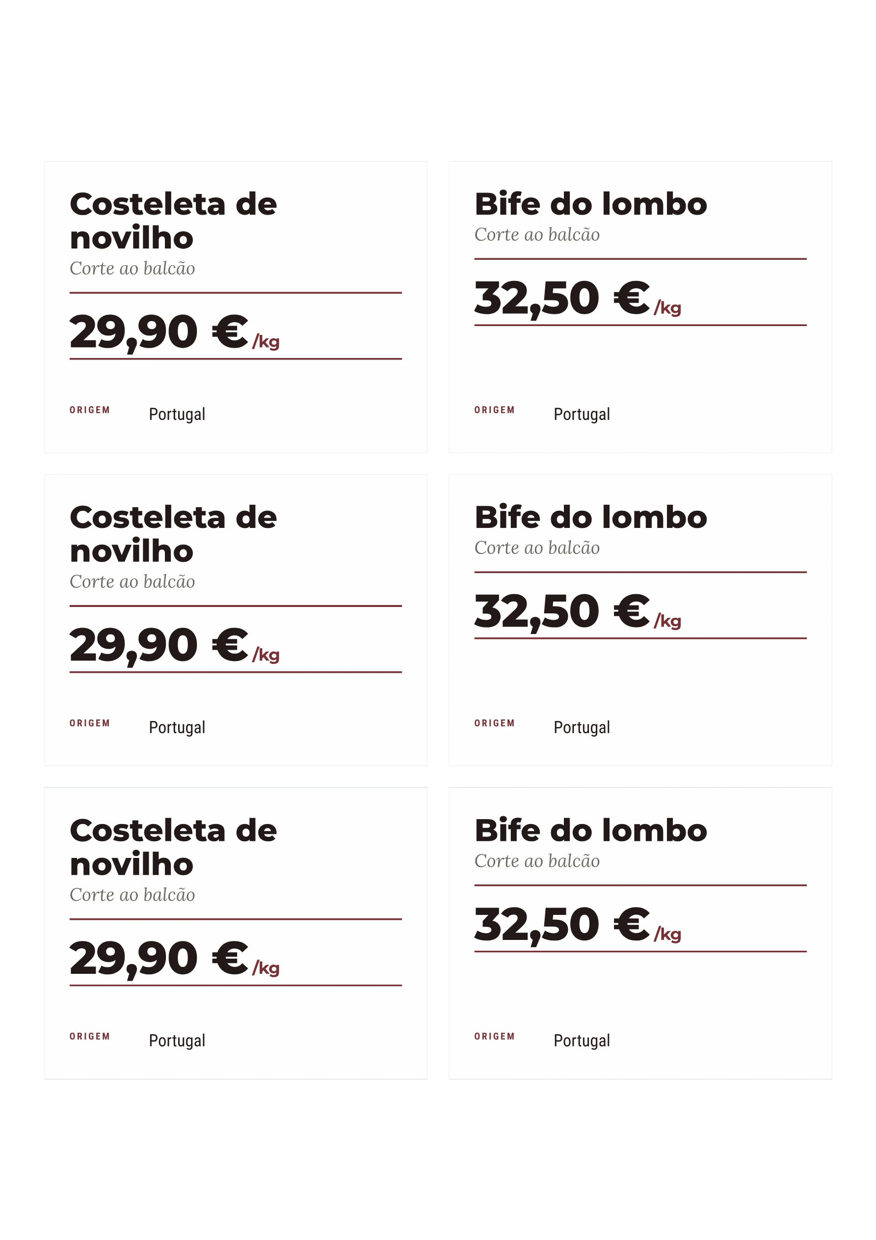 Folha de etiquetas de exemplo — Carne de bovino