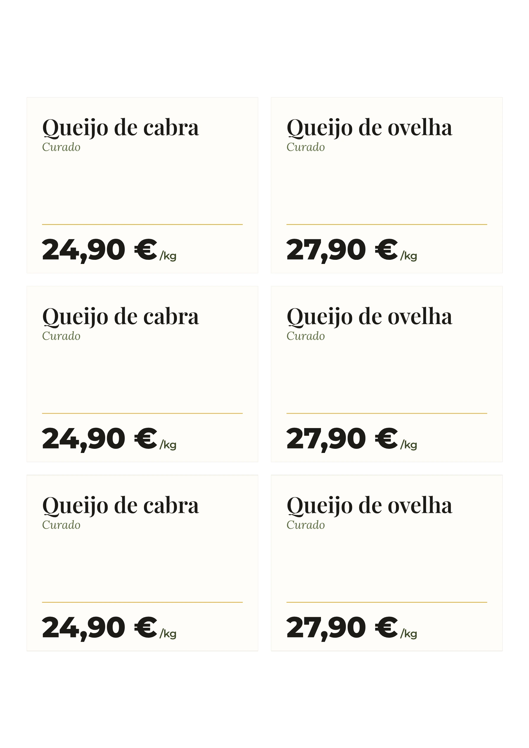 Folha de etiquetas de exemplo — Queijos