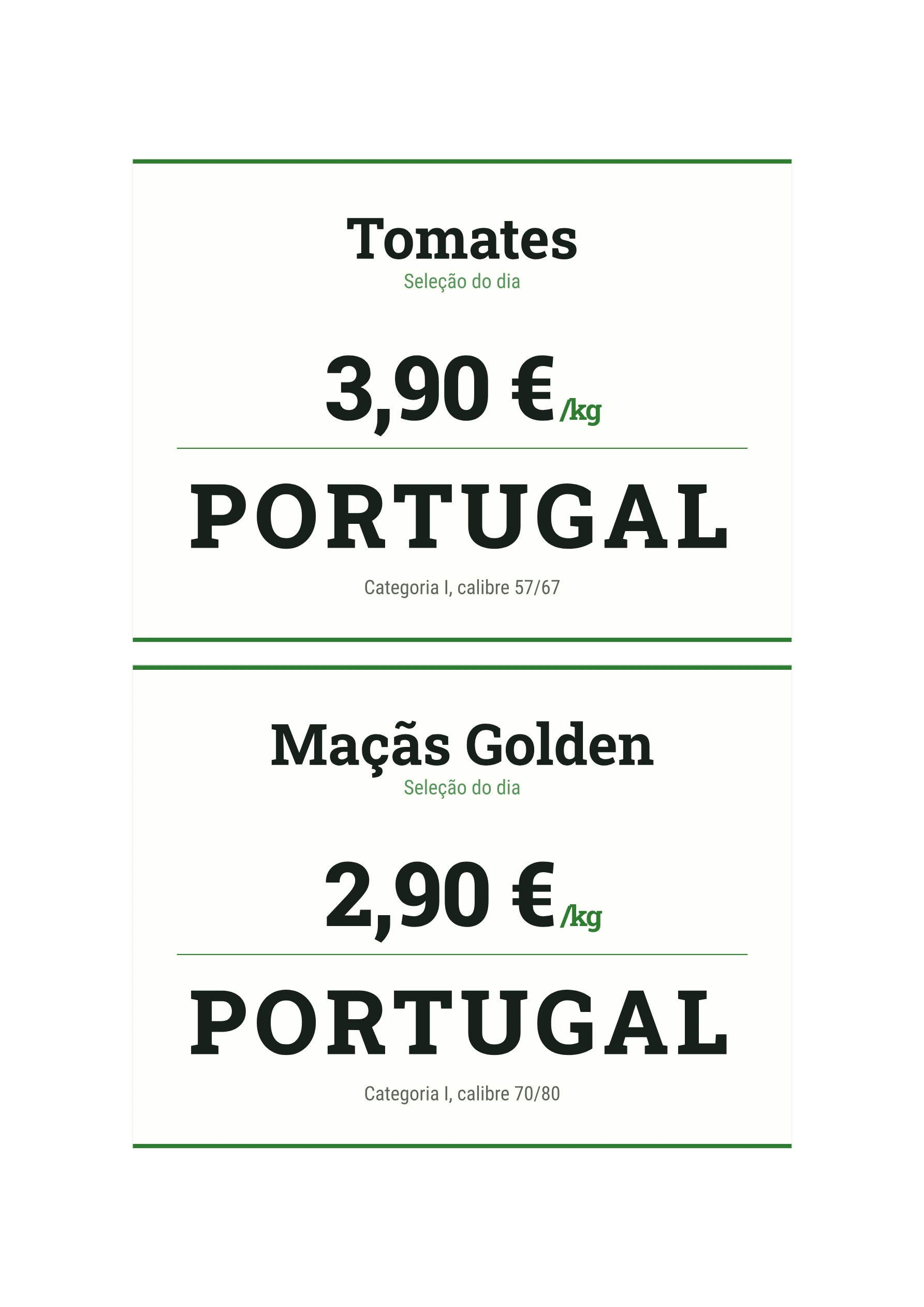 Folha de etiquetas de exemplo — Fruta e legumes